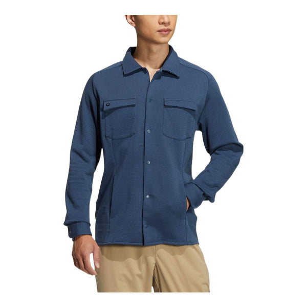 Рубашка Men's adidas Solid Color Pocket Lapel Long Sleeves Blue Shirt, синий