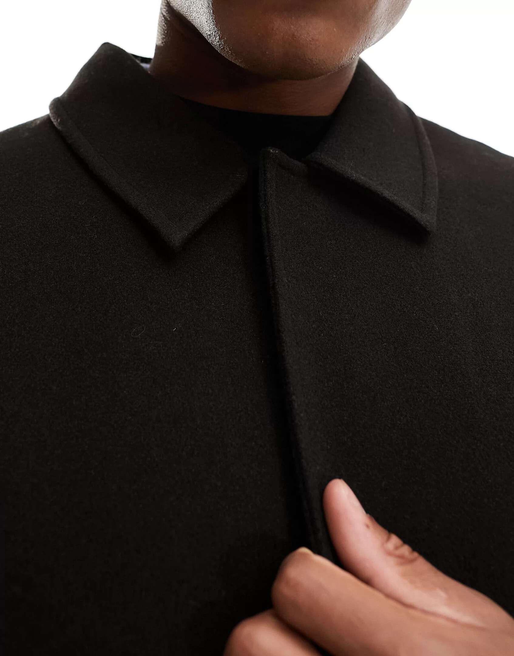 Черное объемное шерстяное пальто без подкладки ASOS