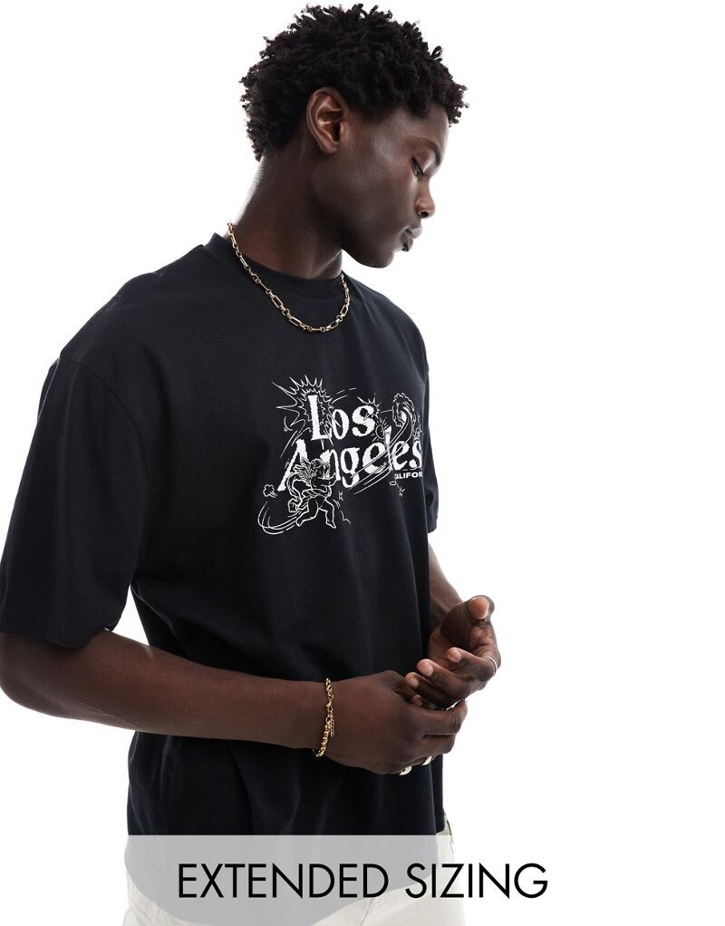 

Черная оверсайз-футболка с надписью Los Angeles на груди ASOS DESIGN