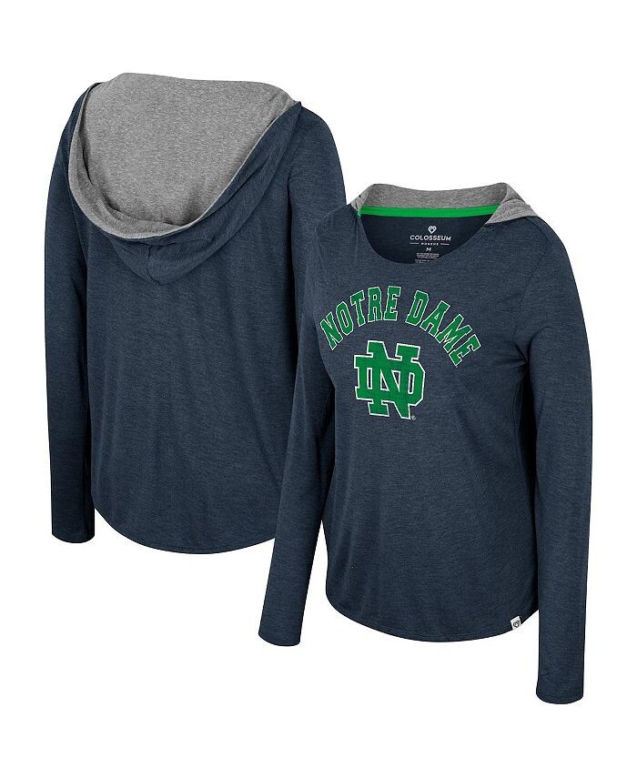 

Женская темно-синяя футболка с капюшоном Notre Dame Fighting Irish Distressed Heather с длинными рукавами Colosseum, синий