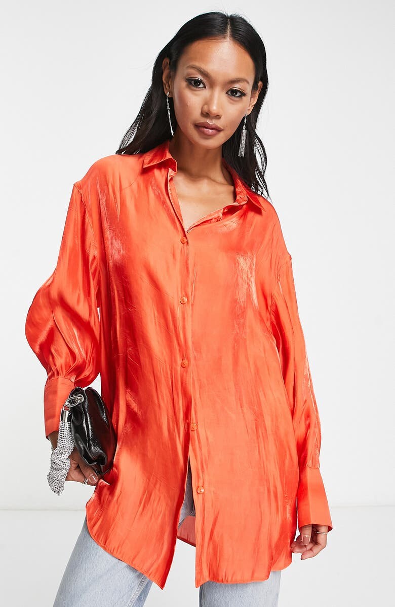 

Рубашка оверсайз с эффектом металлик на пуговицах ASOS DESIGN, красный