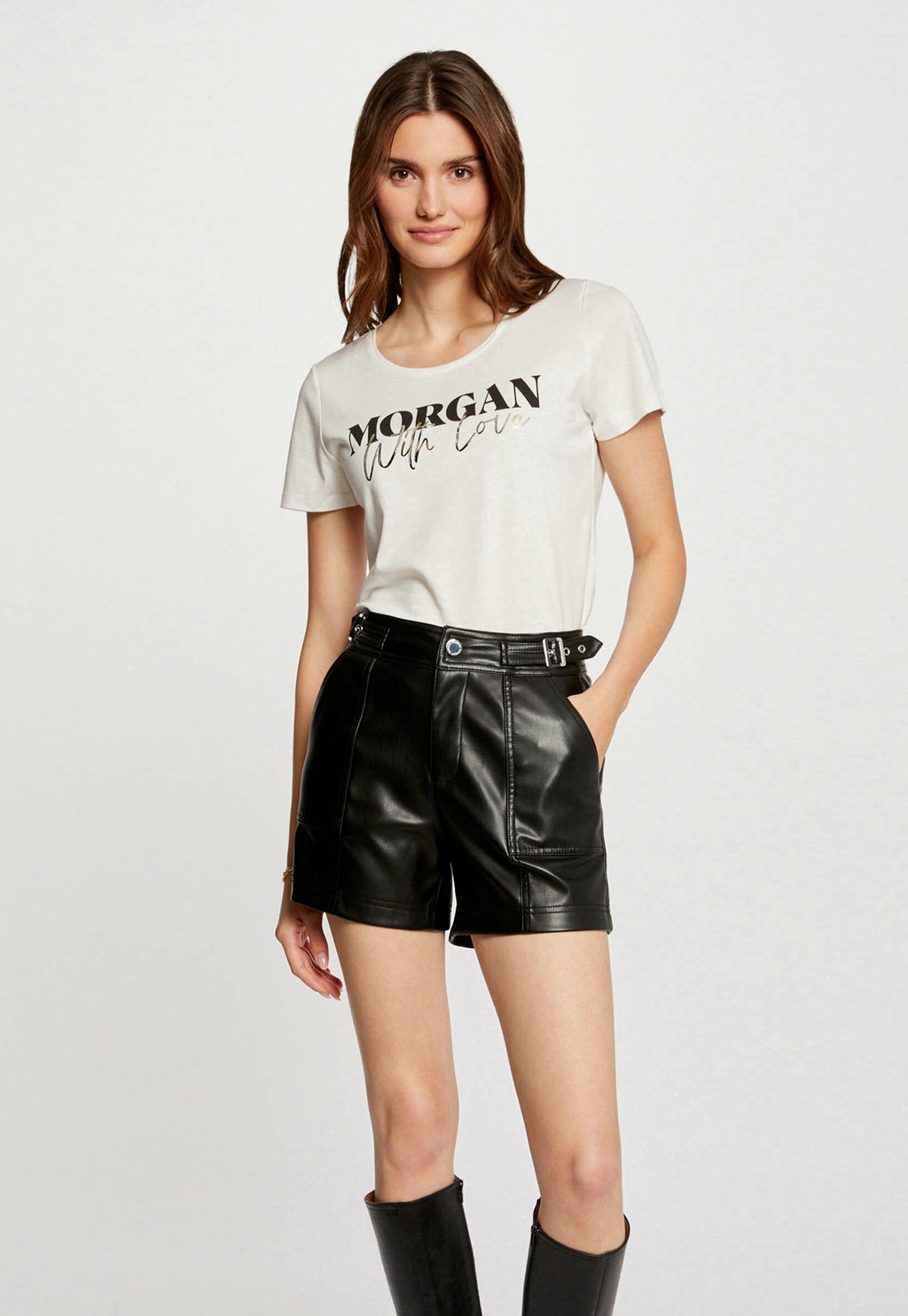 Футболка с принтом SHORT-SLEEVED Morgan, бежевый футболка базовая short sleeved morgan цвет black