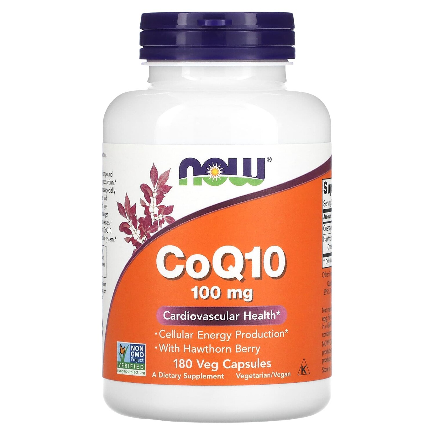 

CoQ10 с ягодами боярышника, 100 мг, 180 растительных капсул, NOW Foods