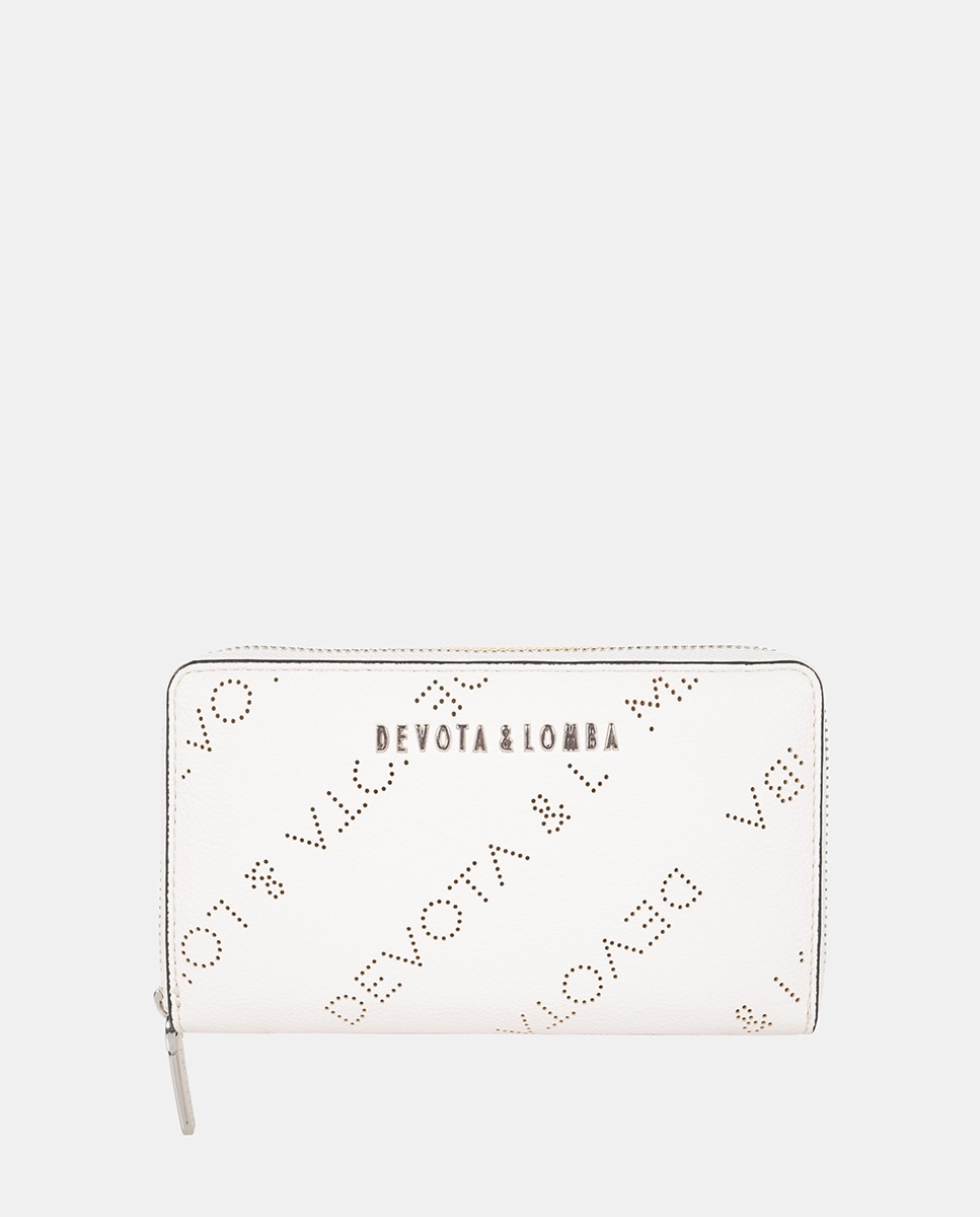 Большой женский кошелек белого цвета на молнии Devota & Lomba, белый