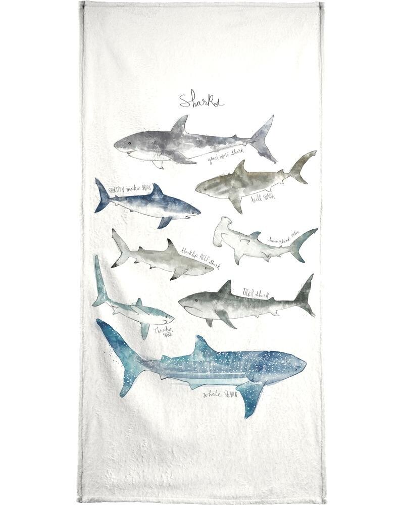 

Полотенце для ванной Juniqe Sharks, цвет Blau & Cremeweiß