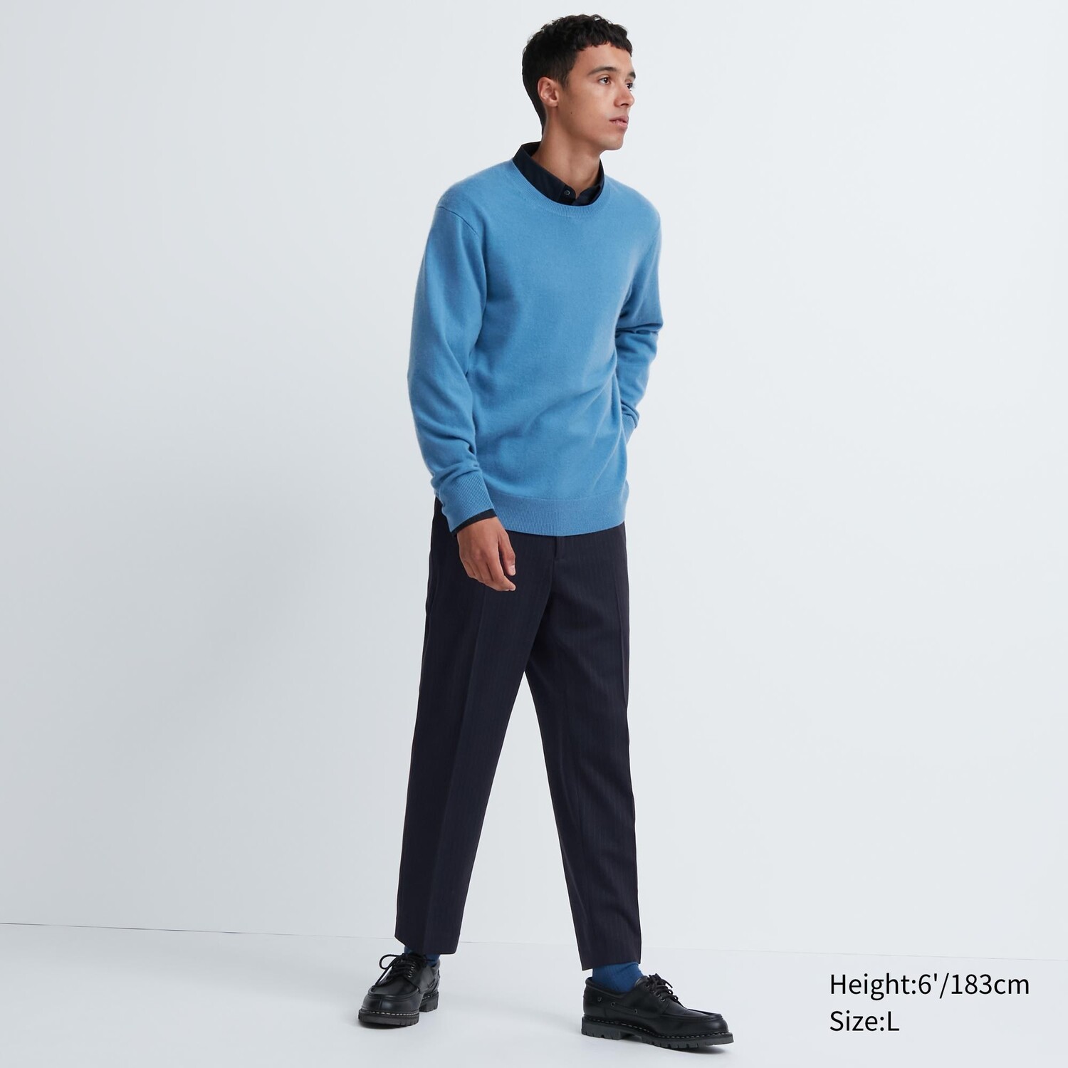 

Умные брюки в полоску длиной до щиколотки Uniqlo, темно-синий
