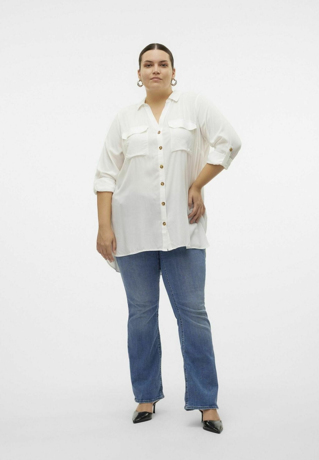 

Блузка на пуговицах VMCBUMPY Vero Moda Curve, белый