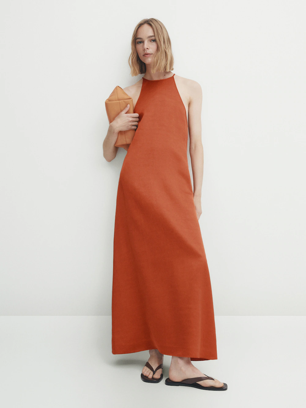 

Платье из атласа Massimo Dutti, оранжевый