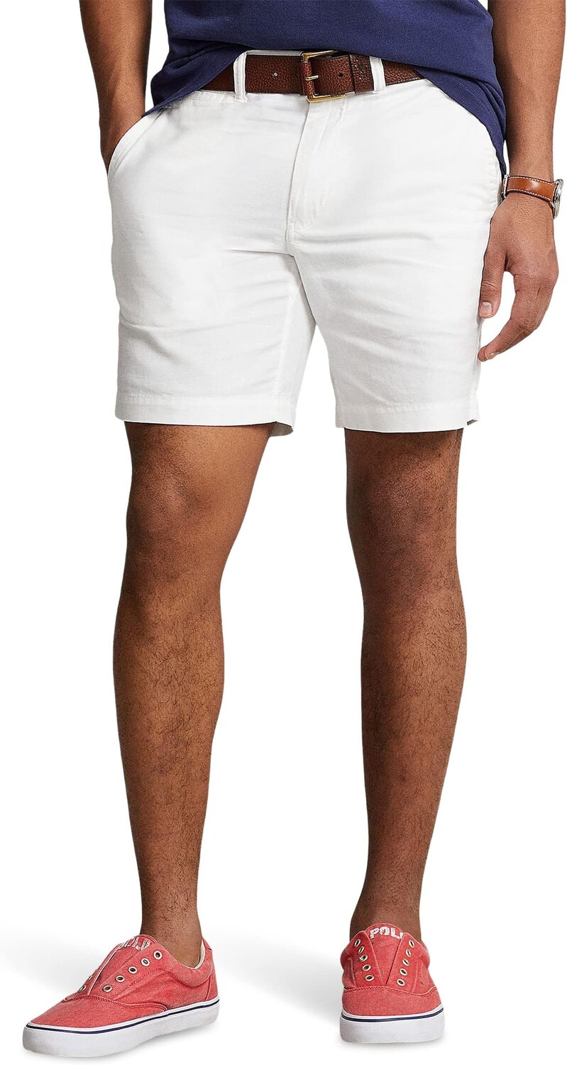 

Шорты прямого кроя из хлопка и льна длиной 8 дюймов Polo Ralph Lauren, белый