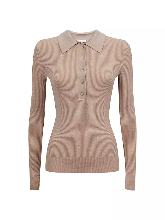 

Топ на пуговицах Avery в рубчик Reiss, цвет camel