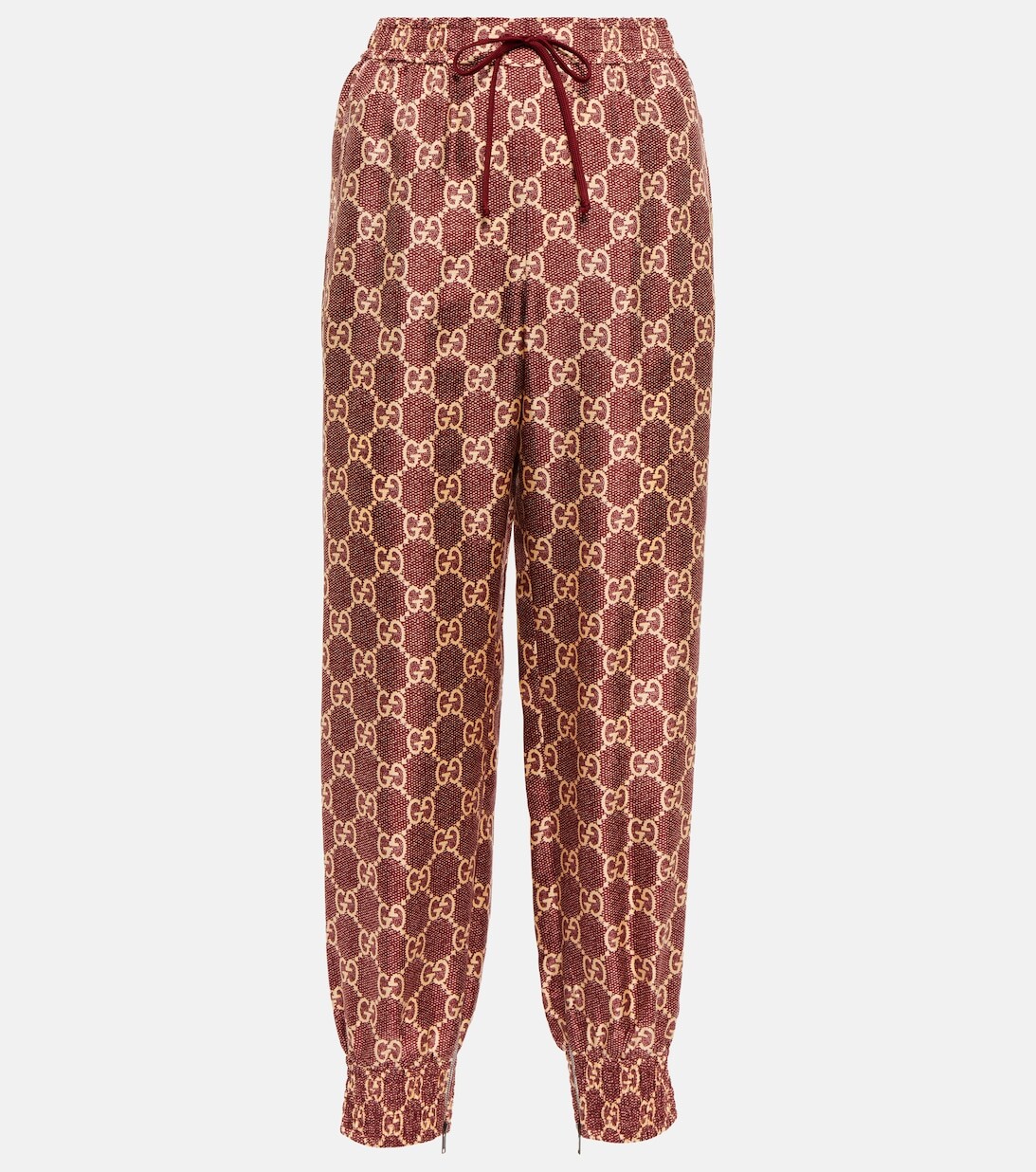 

Шелковые спортивные брюки с принтом GG Supreme GUCCI, розовый