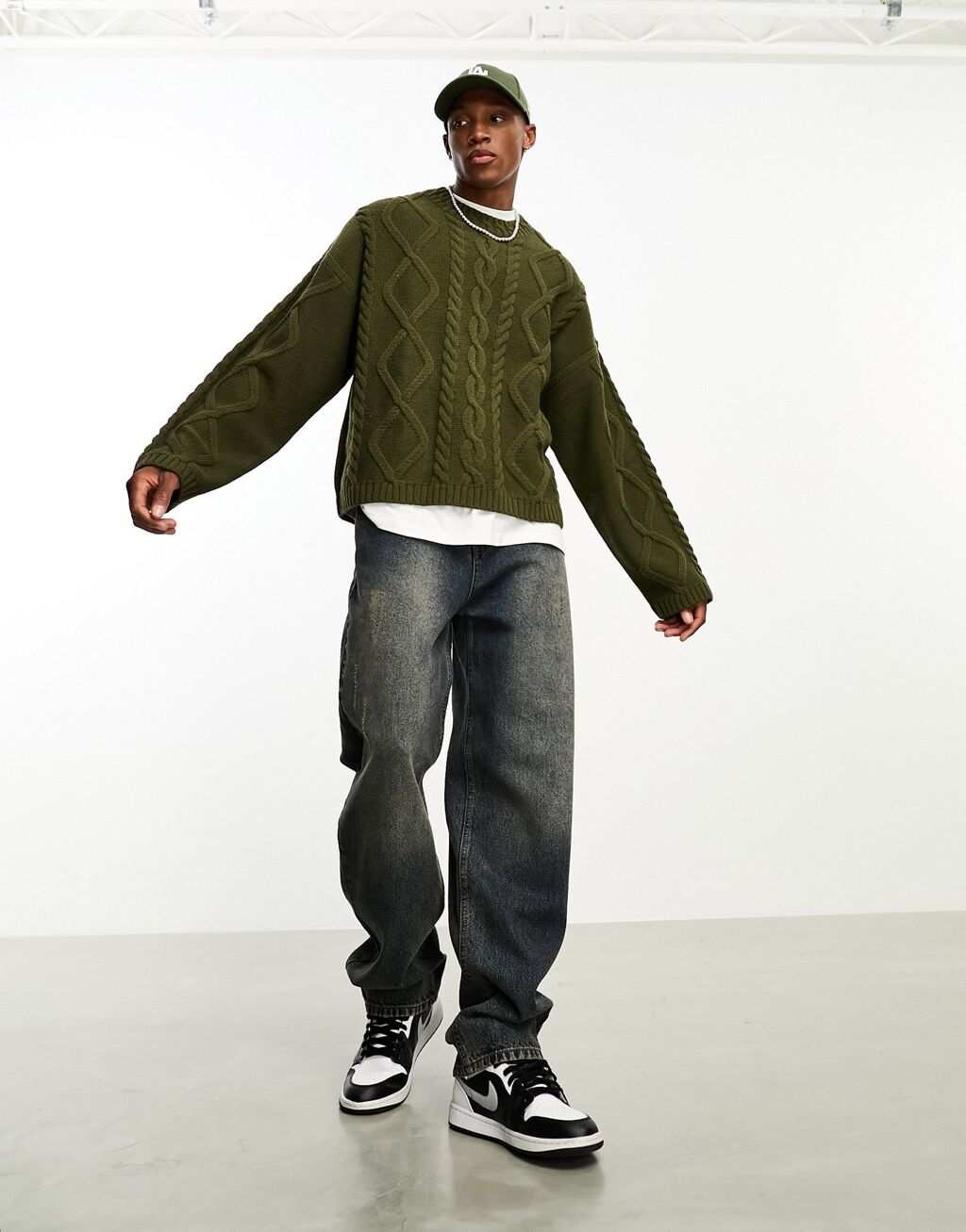 

Тяжелый вязаный джемпер хаки из смесовой шерсти ASOS DESIGN
