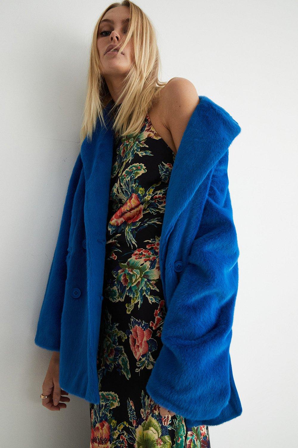 Двубортный пиджак из искусственного меха Warehouse, синий