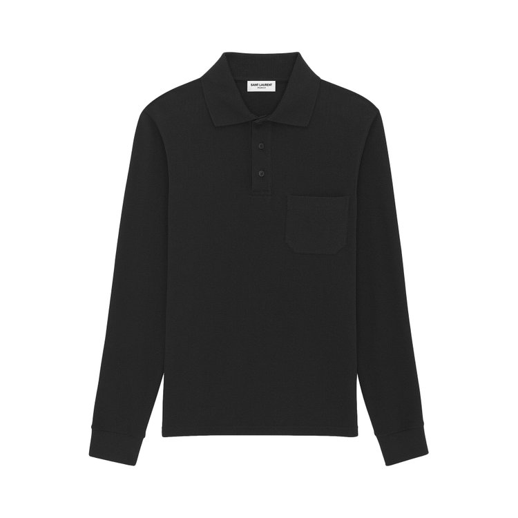 Рубашка Saint Laurent Micro Waffle Knit Polo 'Black', черный фотографии