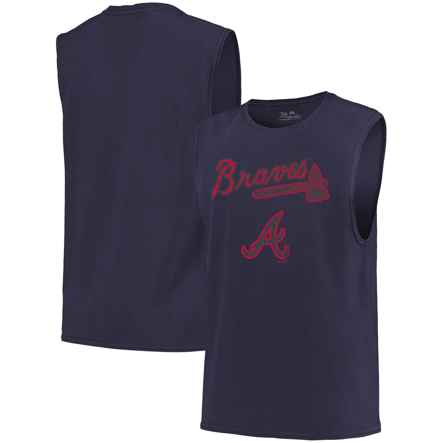 

Мужская темно-синяя майка Majestic Threads Atlanta Braves Softhand Muscle Tank