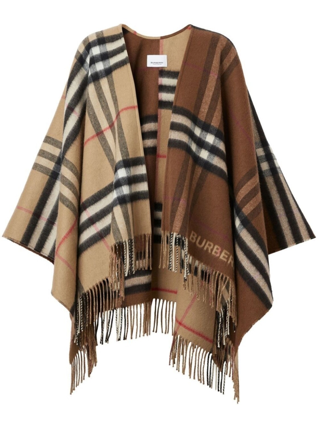 

Burberry кейп в клетку с бахромой, коричневый