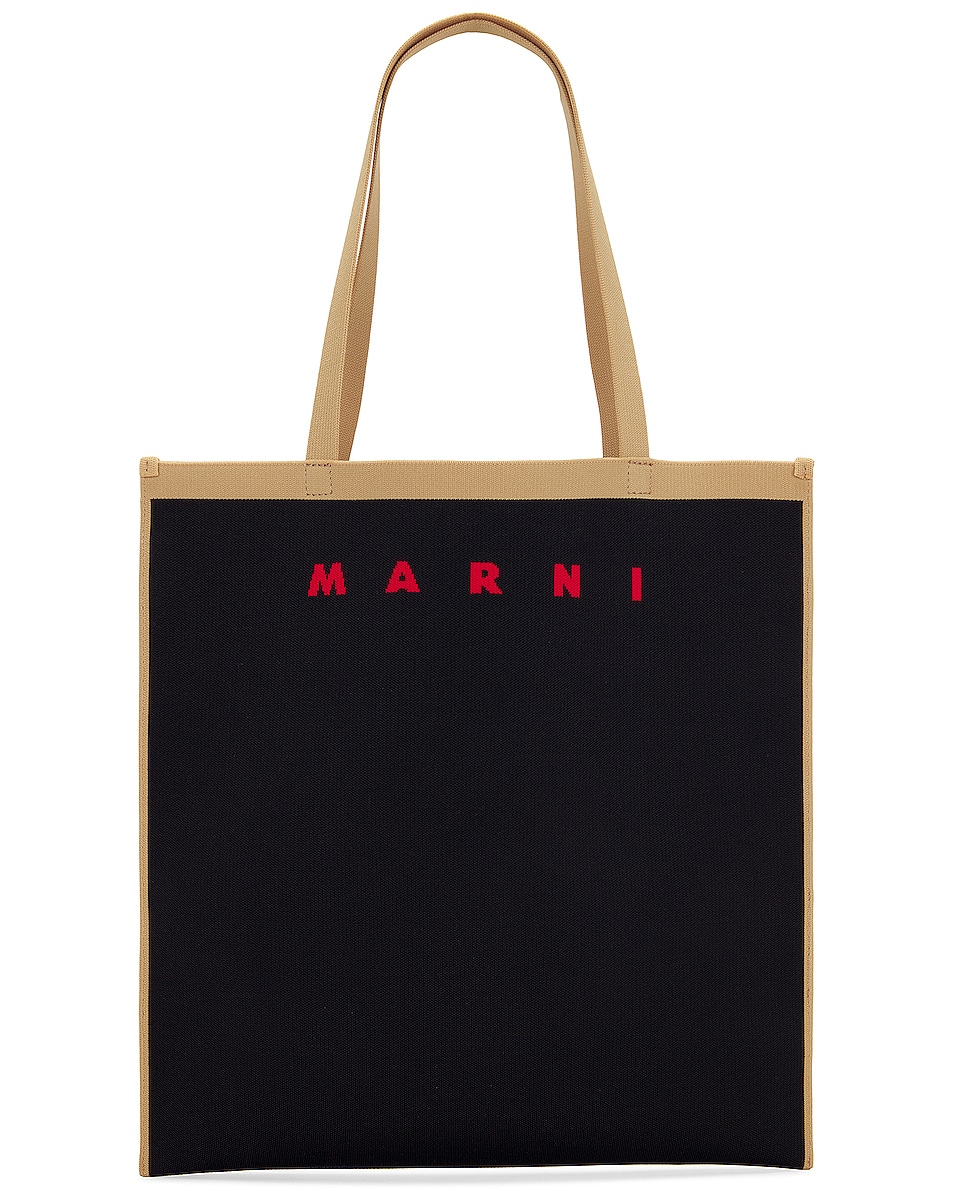Сумка-тоут Marni Flat Shopping, цвет Black, Silk White & Red