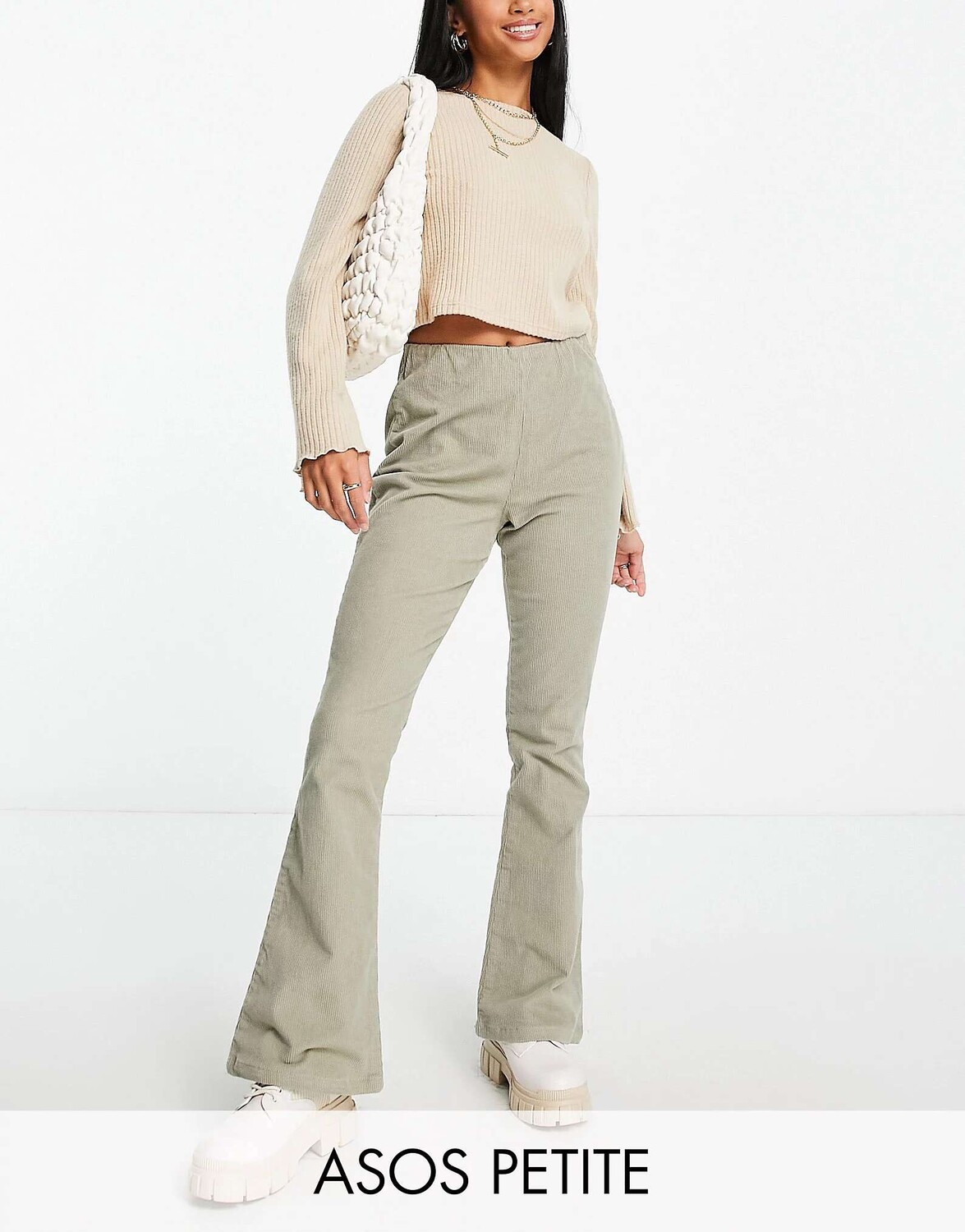 

Салатовые расклешенные брюки на шнурке ASOS Petite, Зеленый
