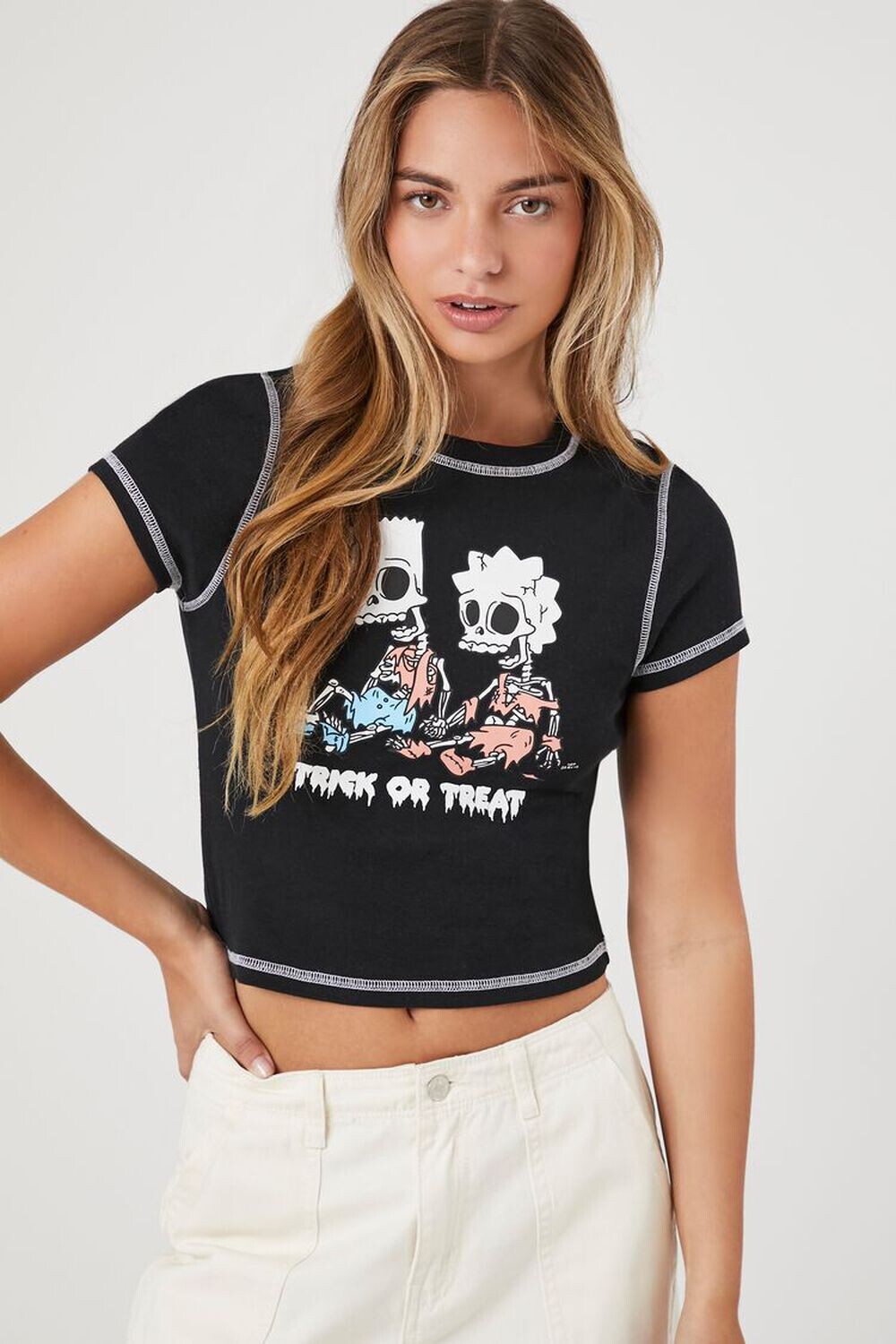 

Футболка с рисунком Skeleton Bart & Lisa Forever 21, черный