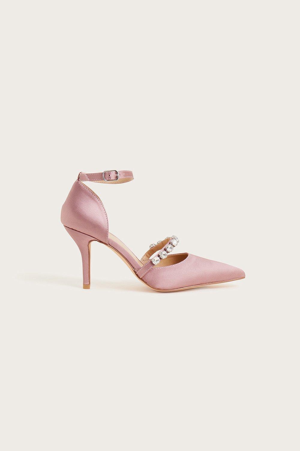 цена Туфли на каблуке со стразами и ремешками Monsoon, розовый
