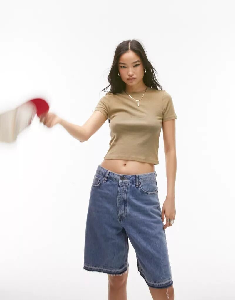 

Повседневная футболка Topshop цвета хаки, вытертая кислотой