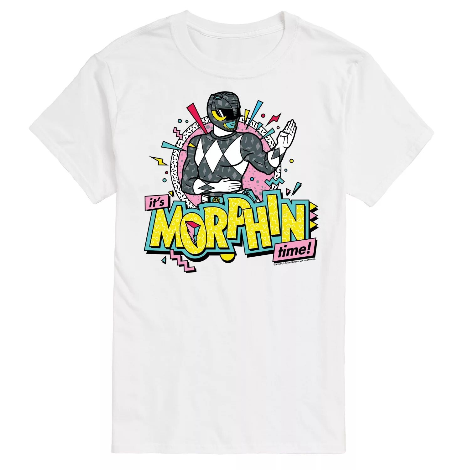

Черная футболка с рисунком Big & Tall Power Rangers Morphin Time Licensed Character, белый, Черный