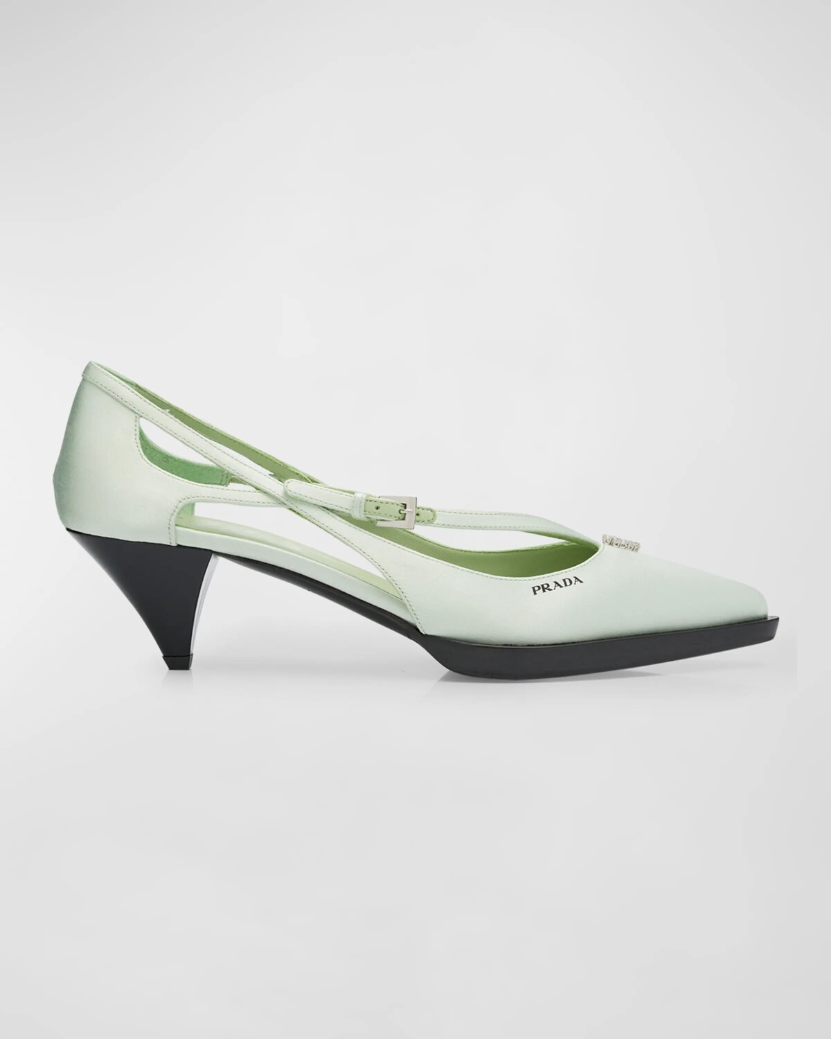 

Атласные туфли с пряжкой крест-накрест Prada, цвет Acqua