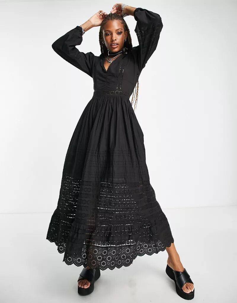 

Платье макси с длинными рукавами и кружевной отделкой Reclaimed Vintage