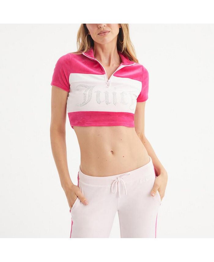 

Женская футболка с цветными блоками и воротником-стойкой на молнии Juicy Couture, розовый