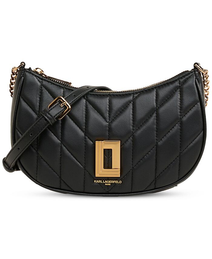 

Lafayette, маленькое черное кожаное демисезонное изделие KARL LAGERFELD PARIS, цвет Black/gold