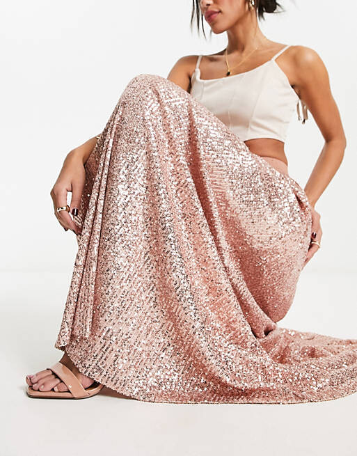 

Юбка миди розового золота со складками и пайетками ASOS DESIGN