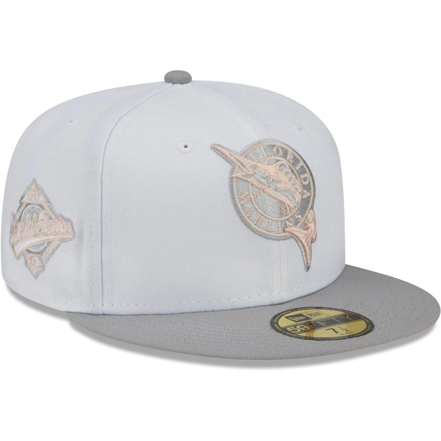 

Мужская новая эра белого/серого цвета Florida Marlins 1997 World Series Cooperstown Collection с боковой нашивкой-нижним козырьком 59FIFTY приталенная шляпа New Era