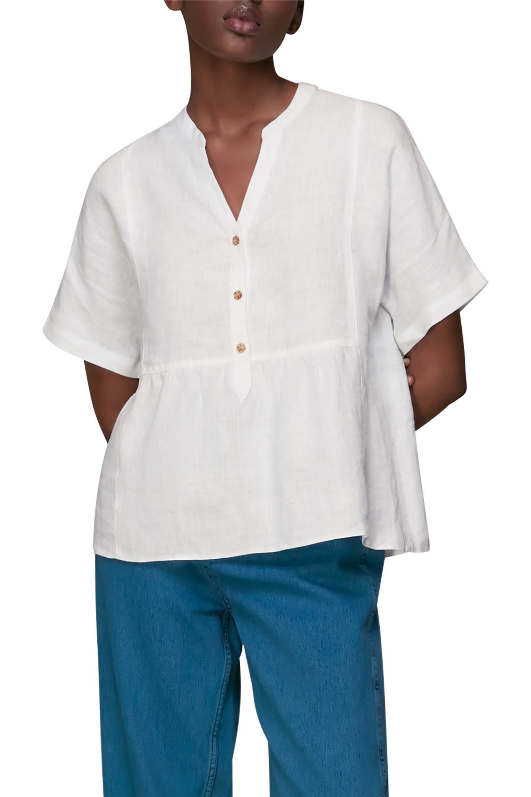 цена Белая льняная блузка Ханны с баской Whistles, белый