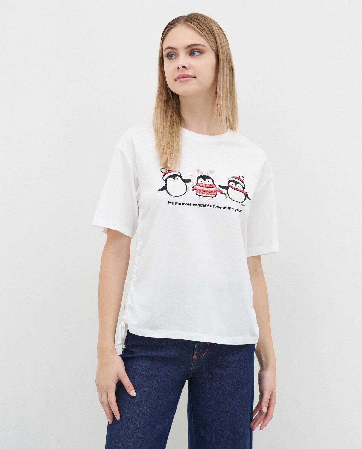 

Футболка из чистого хлопка с женской вышивкой NICE&CHIC, красный
