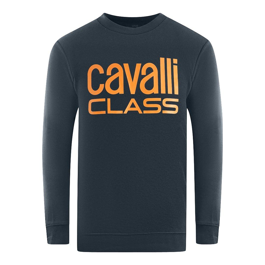 Темно-синий свитшот с ярким логотипом бренда Cavalli Class, синий женская футболка милый корги в джемпере 2xl темно синий