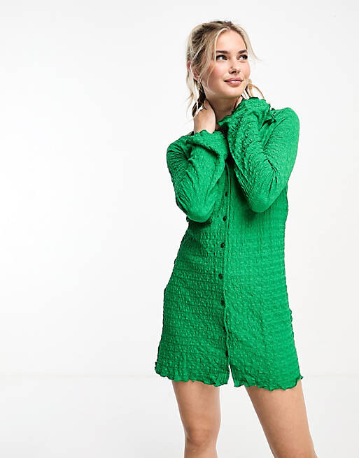 

Зеленое платье мини Monki с воротником-стойкой и салатовым краем, Зеленый