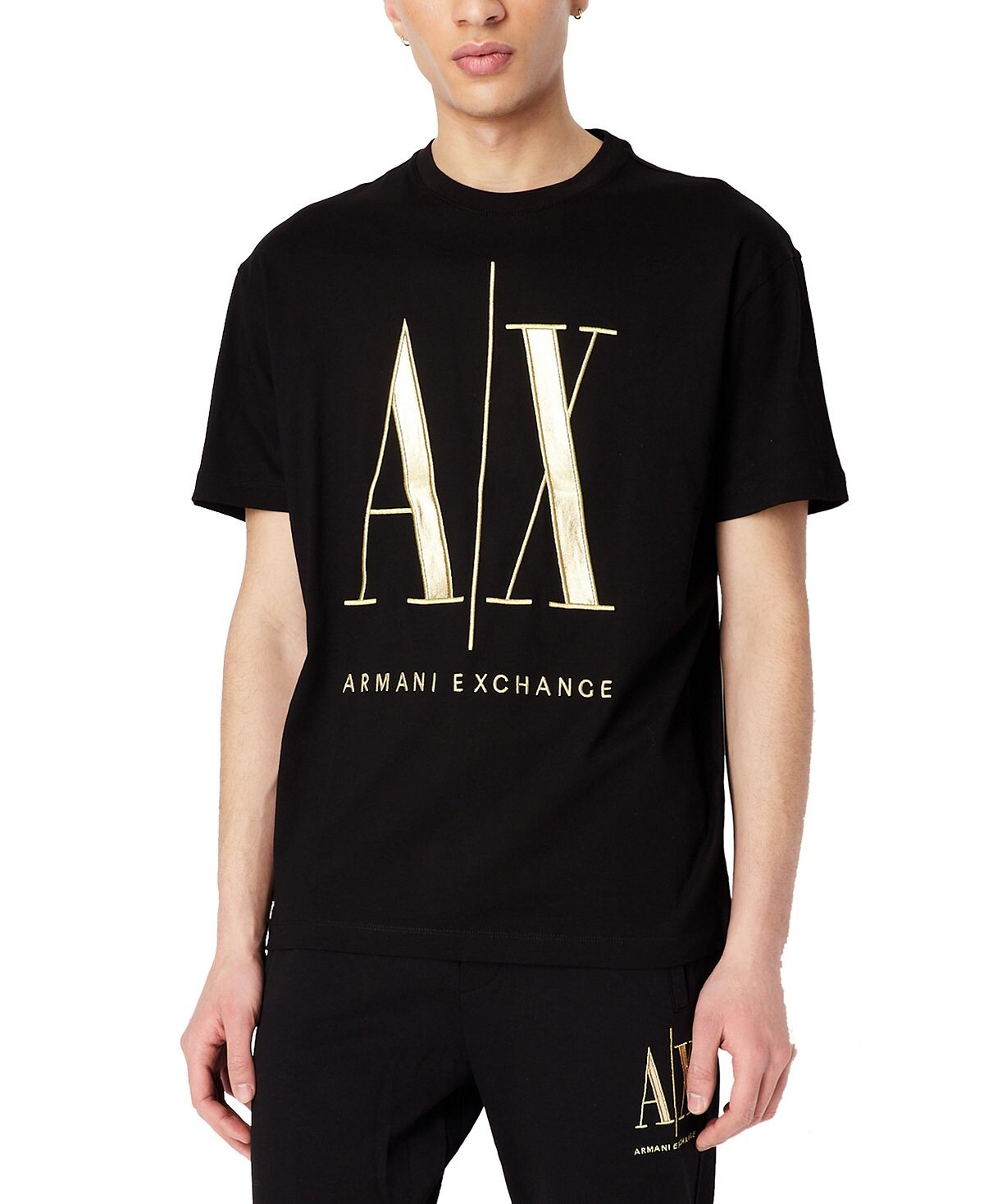 

Мужская футболка с вышивкой в ​​виде металлизированного значка Armani Exchange