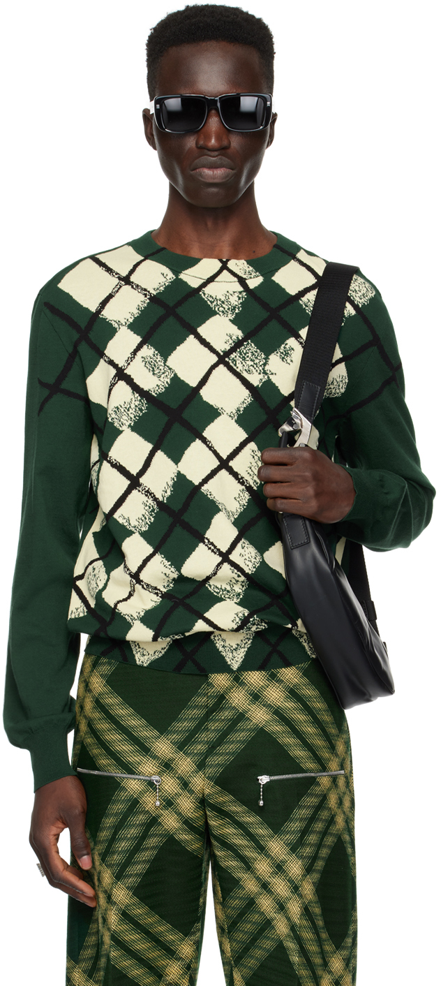 Зеленый свитер с ромбами Burberry, цвет Ivy цена и фото