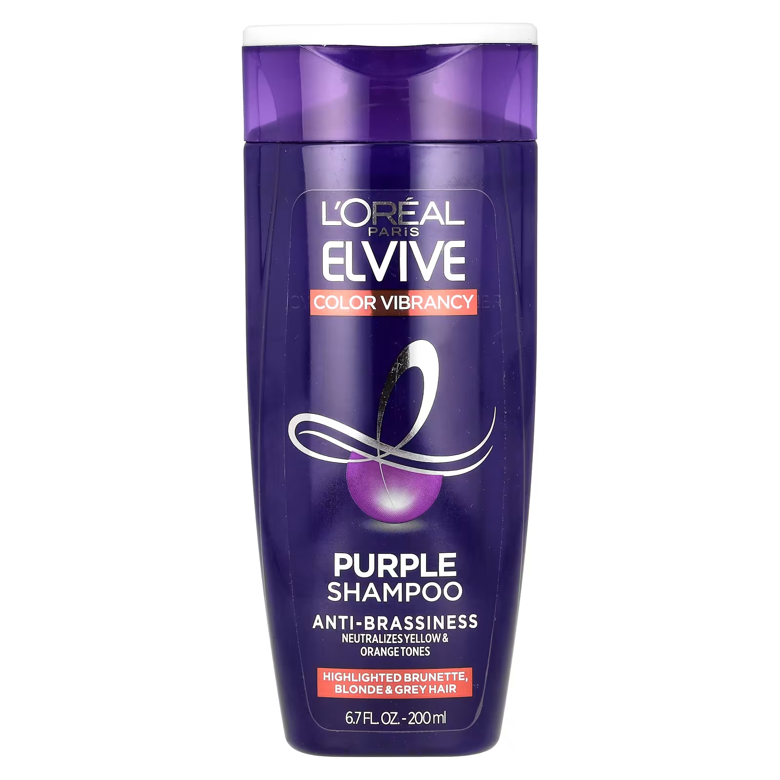 цена L'Oréal Elvive Color Vibrancy Purple Шампунь для мелированных светлых и седых волос брюнеток, 6,7 жидких унций (200 мл)
