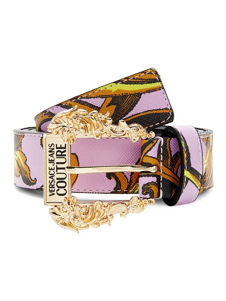 

Ремень на кожаной подкладке с принтом логотипа Versace, цвет Lavender Gold