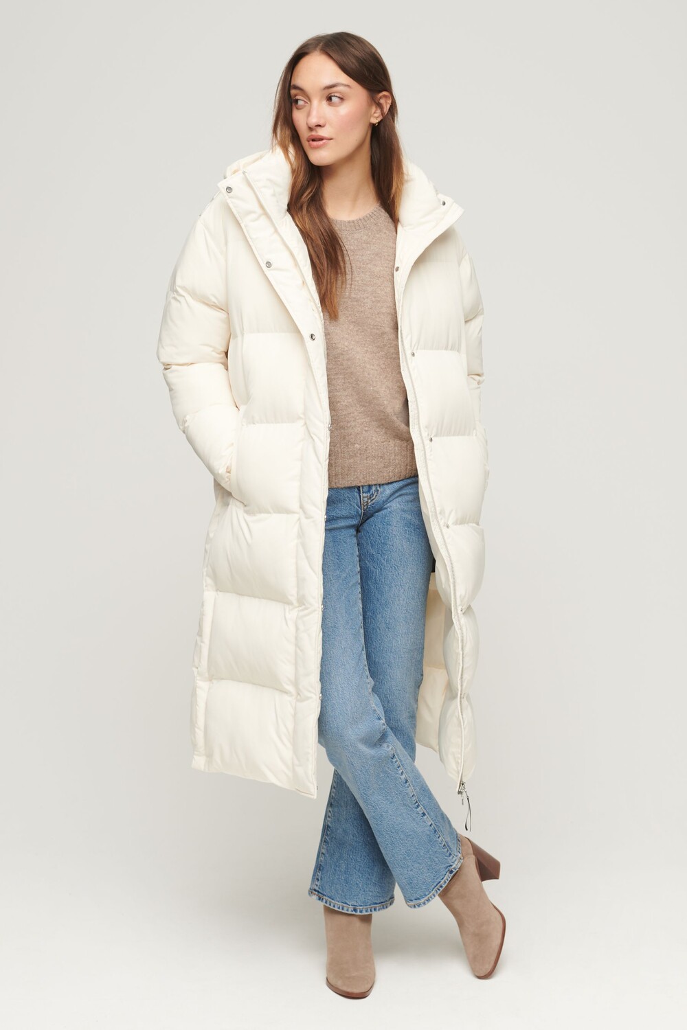 

Длинный крой с капюшоном Superdry, белый