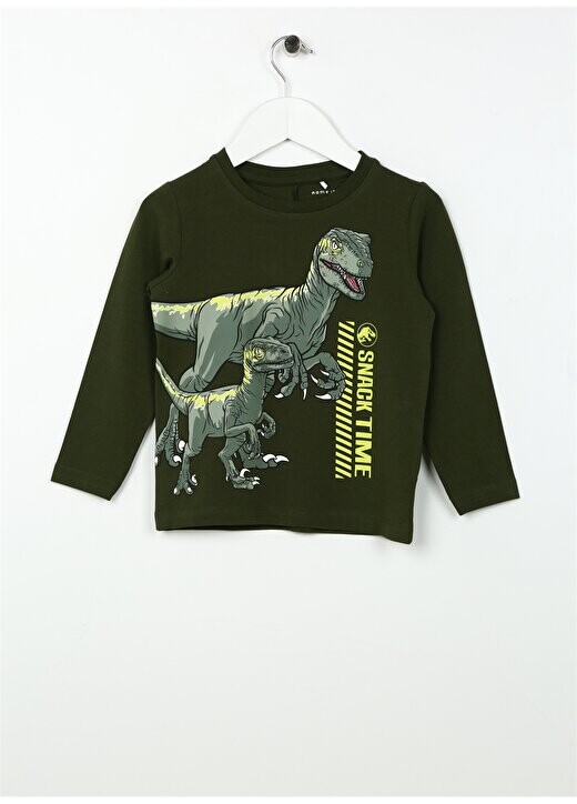 

Футболка цвета хаки для мальчика NMMJOSKO JURASSIC LS TOP VDE Name İt, хаки