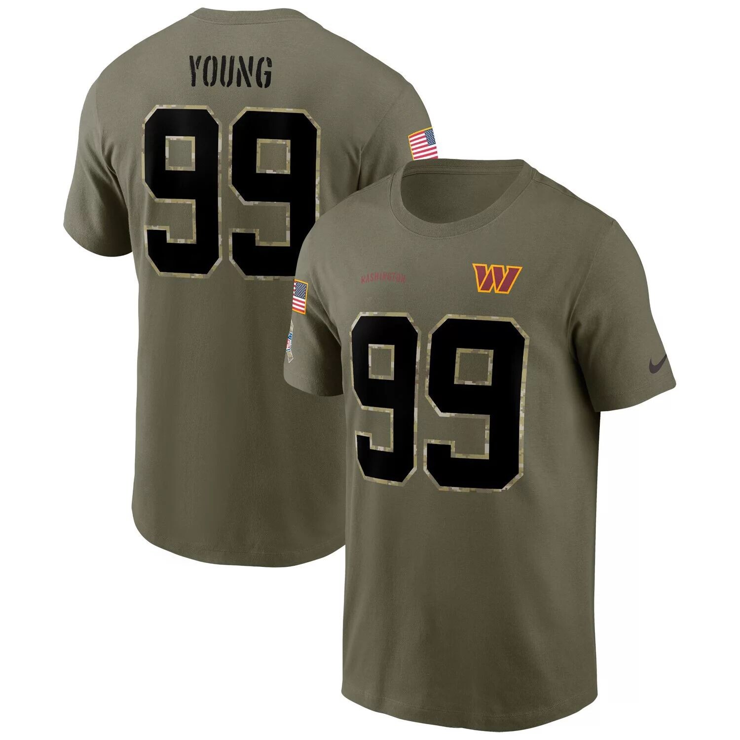 

Мужская футболка Chase Young Olive Washington Commanders 2022 с именем и номером службы Nike