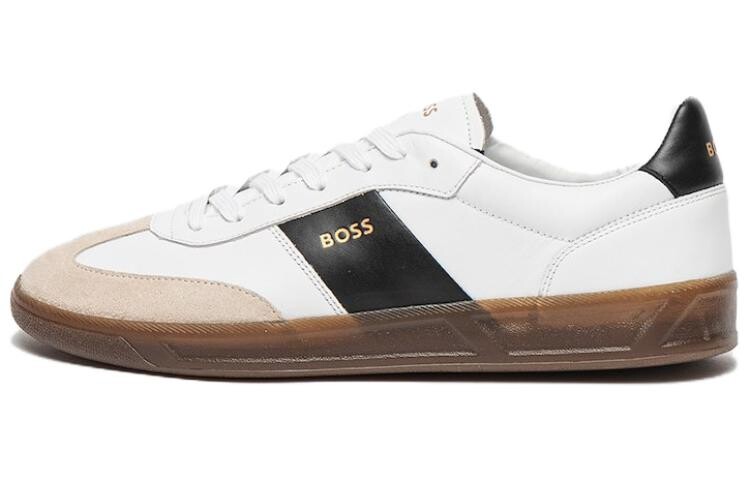 

Кроссовки BOSS Embossed-logo Leather Sneakers, черный/белый