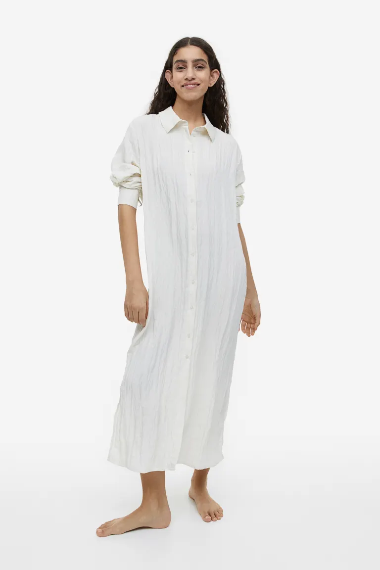 

Мятое платье-рубашка H&M, бежевый