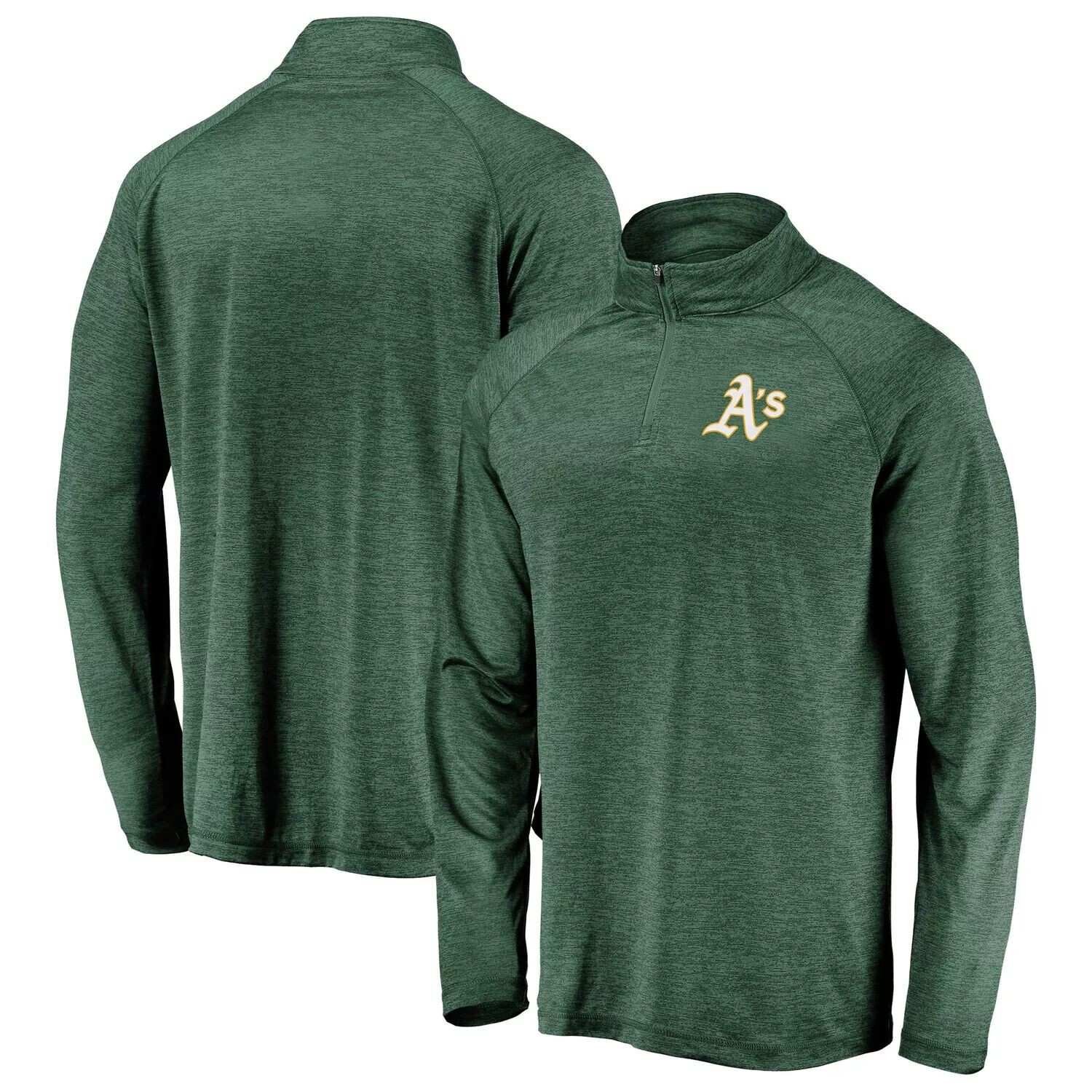 

Мужской фирменный зеленый пуловер Oakland Athletics Iconic с полосатым основным логотипом и молнией до четверти реглан Fanatics