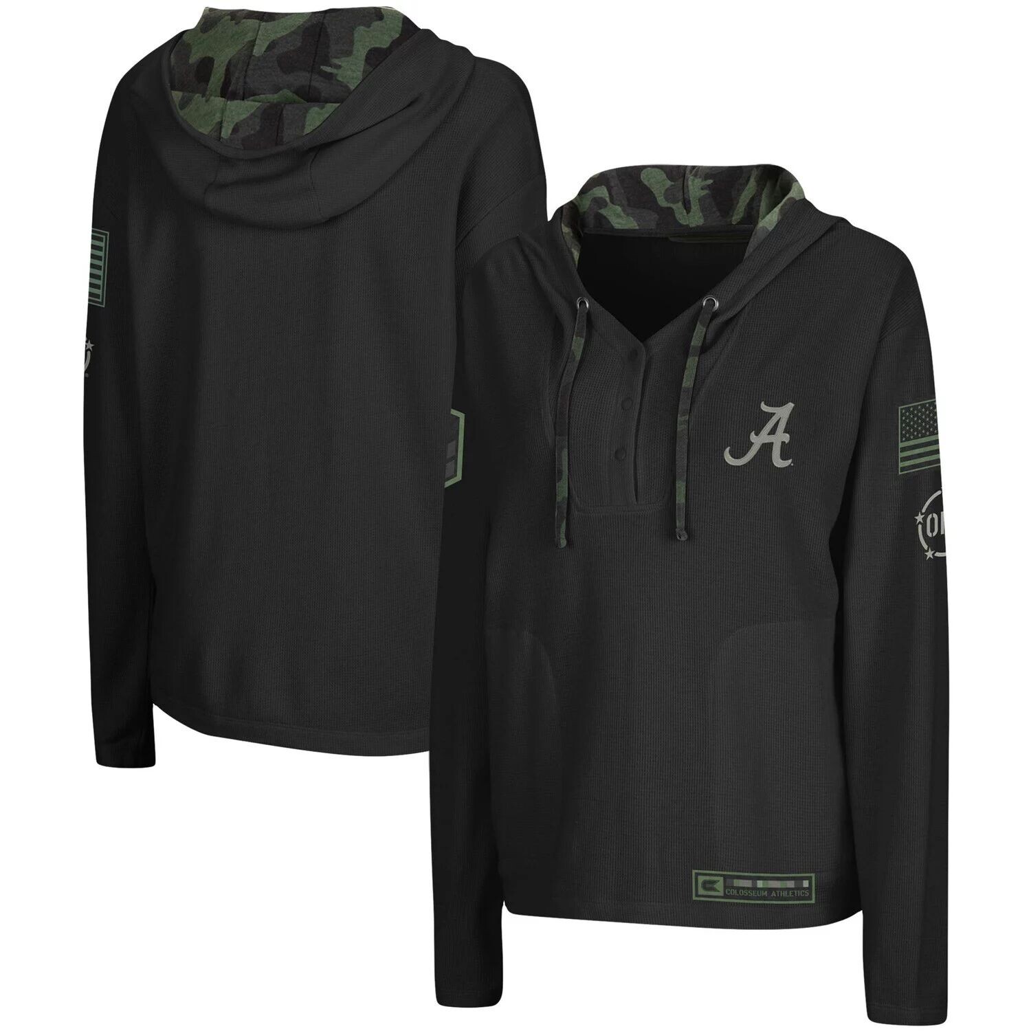 

Женский Colosseum Black Alabama Crimson Tide OHT, термостойкий пуловер Henley с v-образным вырезом в стиле милитари, толстовка с капюшоном Colosseum, Хаки