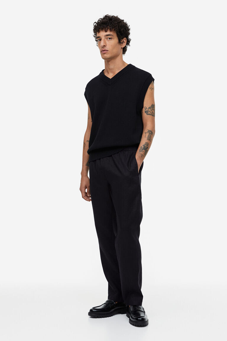 

Льняные брюки regular fit H&M, черный
