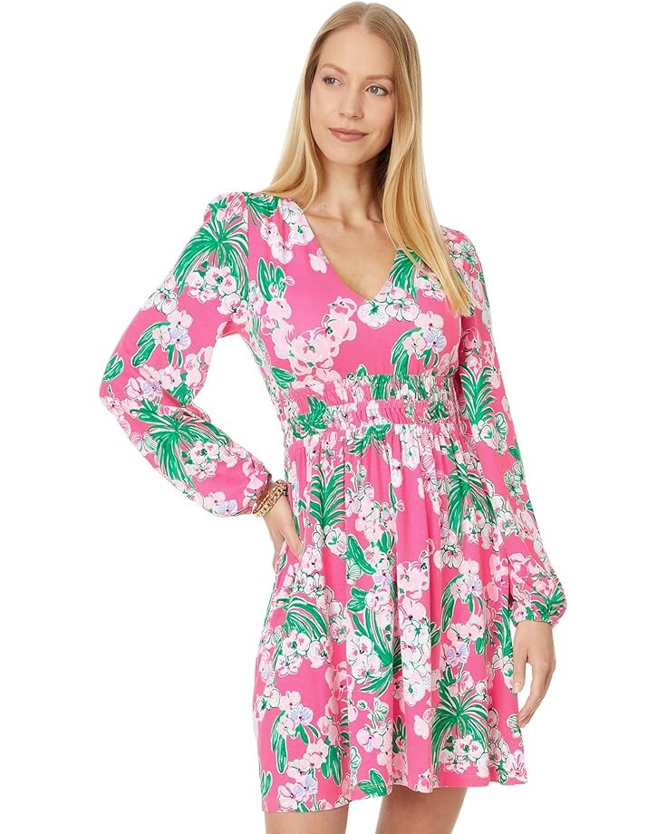 Платье Lilly Pulitzer Calla Long Sleeve V-Neck, цвет Roxie Pink Worth A Look