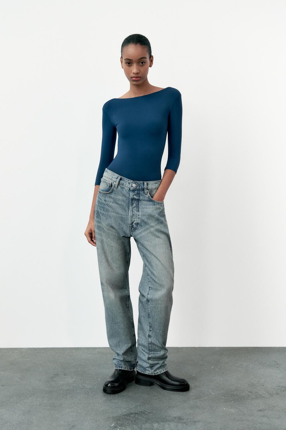 

Полиамидный боди ZARA, бензиновый синий